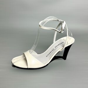 Charles Jourdan Paris White High Hill Mule Sandals Ankle Strap Made in Spain US7